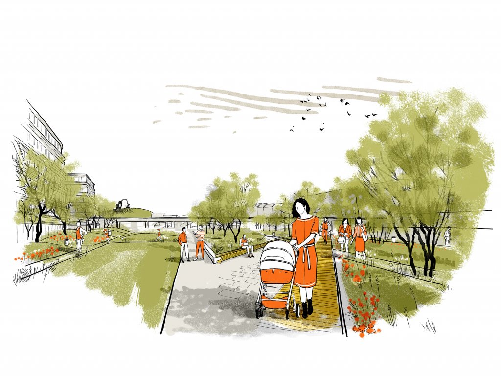 Park above the railroad of the station